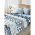 thumbnail image 4 of Boho Blue Aqua King Size Flat Sheet, Wrinkleproof & Fadeproof Cooling Flat Bed Sheet Only, Geometric Stripes Tribal Bohemia Retro Breathable Soft Bedding Top Sheets 105 x 98 Inches, 4 of 8