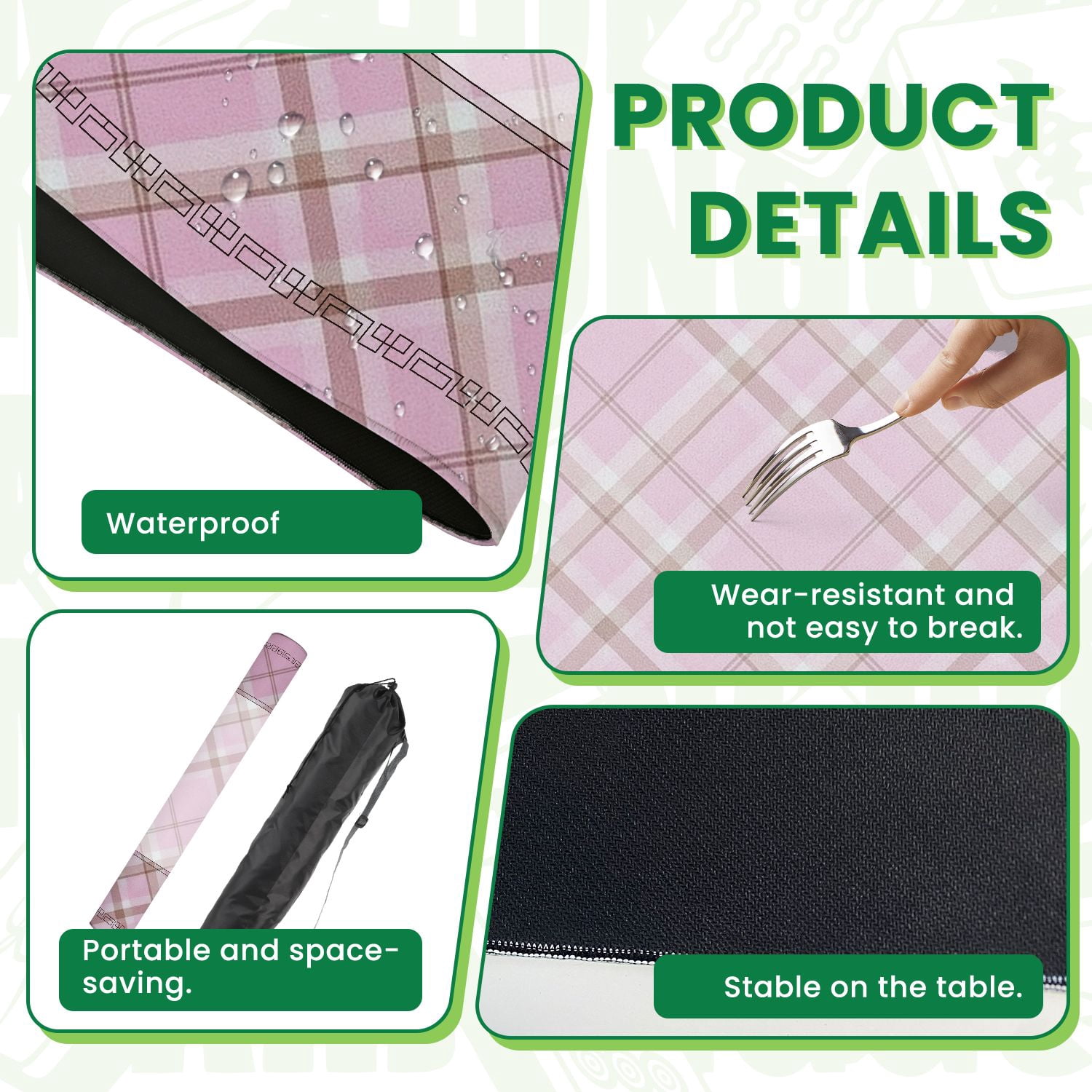 Mahjong Mat 31.5" x 31.5" Pink Plaid Subtle Brown Accents Diagonal Lines Non-Slip Noise Reduction American Mahjong Tiles Table Cover for Dominoes Poker Card Board Games Gift
