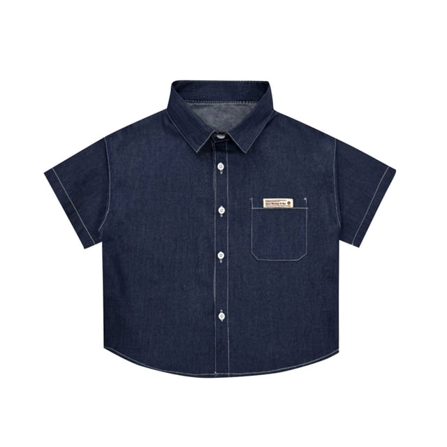 Veste en Denim Décontractée pour Tout-Petit Garçon, Manches Courtes, Style Western, Chemise en Denim à Boutons, Bleu Foncé, 5-6 Ans