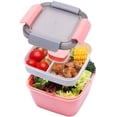 thumbnail image 3 of 1.1 Liter Salad Container with Separate Dressing Pots and Cutlery, Leak-Proof Salad Bowl To Go with 2 Compartments For Salad Toppings and Snacks, Pink Plastic Salad Box, 3 of 5