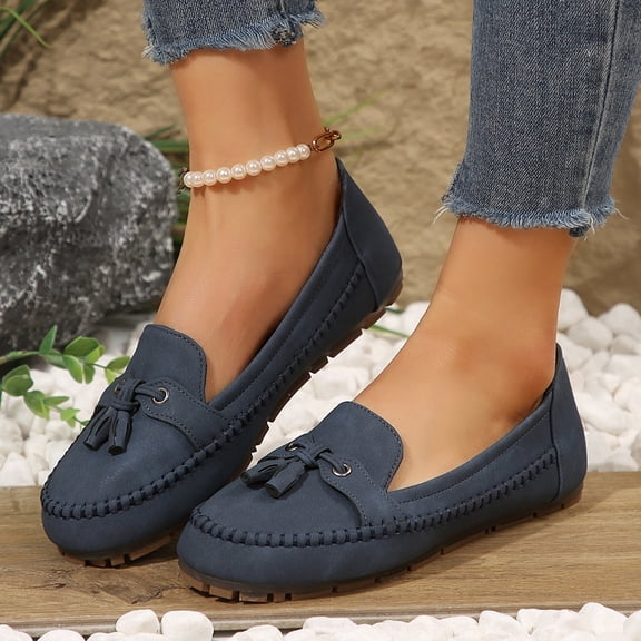 Women's Flat Shoes, Casual Round Toe Loafers Slip on Comfortable Walking Shoes for Daily Office Indoor Outdoor Wear