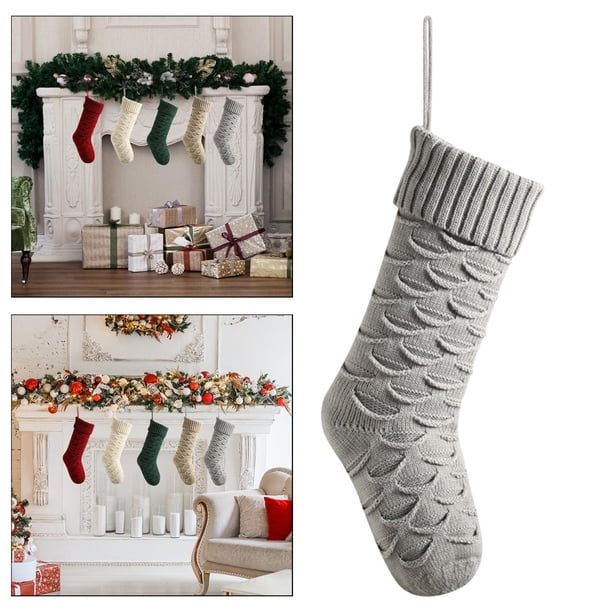 Medias navideñas, calcetines navideños, medias decorativas colgantes de Navidad, bolsa de golosinas para galletas, suministros para fiestas de granja , GRIS