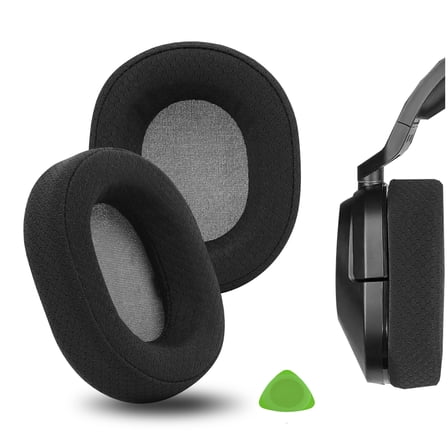 Geekria Comfort Mesh Fabric Replacement Ear Pads for Corsair HS65, HS55 Headphones Ear Cushions, Repair Parts (Black)