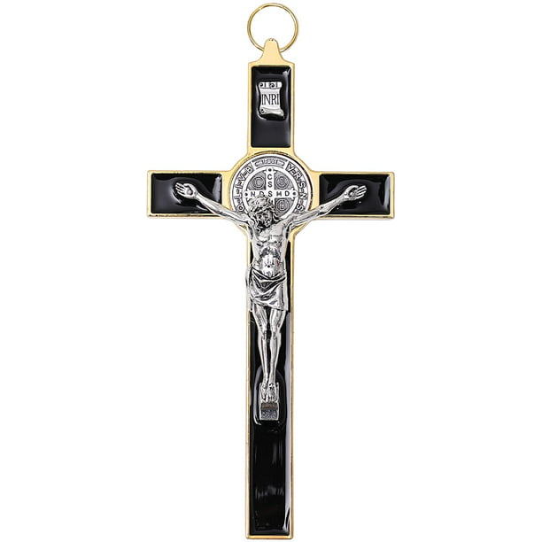 Saint Benedict Benedictine Black Enamel 8 Inch Protection Wall Crucifix ...
