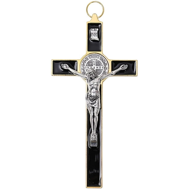 Saint Benedict Benedictine Black Enamel 8 Inch Protection Wall Crucifix