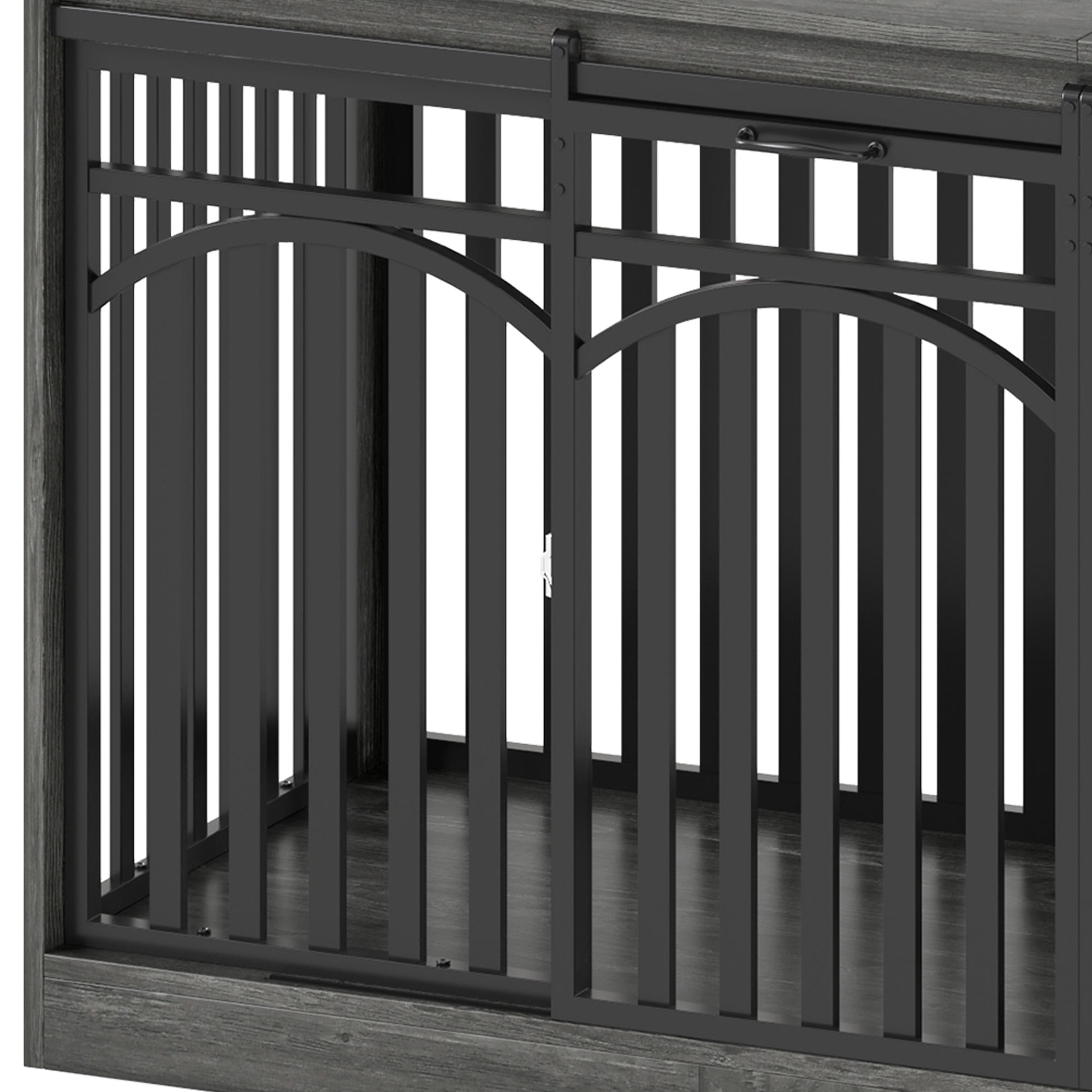 Craftian 71" Dog Crate Furniture, TV Stand with LED Lighting and Power Outlets, Dog Kennel for Large Dogs - Black Oak