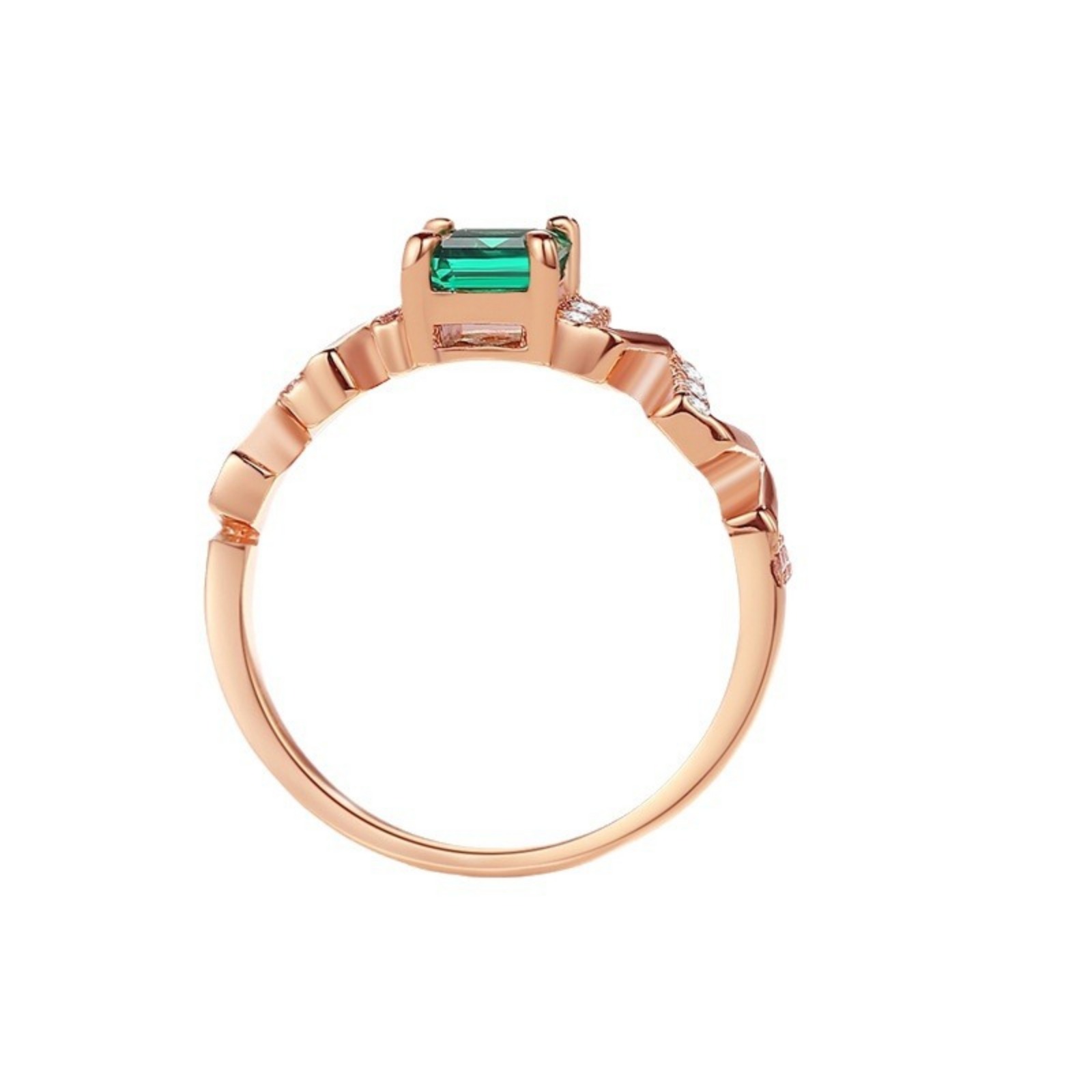 925 Sterling Silver Created Emerald Rings for Women 18K Gold Plated 1 Carat Emerald Engagement Rings for Women Emerald Cut Rose Gold Wedding Band for Her Promise Ring