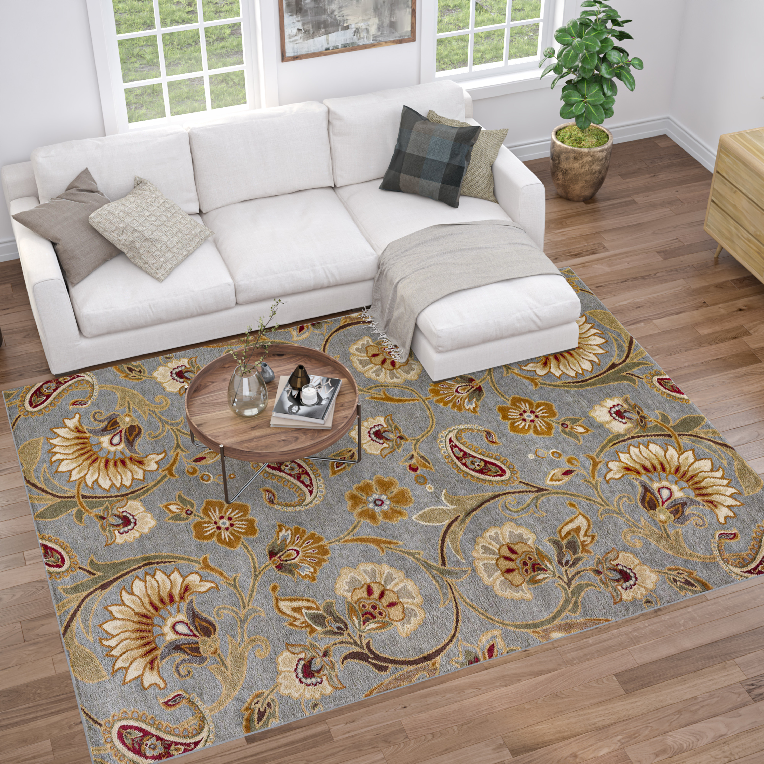 Impressions Transitional 5' x 7' Blue and Green Polypropylene Indoor Area Rug