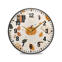 Yayeee Wall Clock Battery Operated 9.5" Silent Non-Ticking for Living Room, Beige Fall Pumpkin