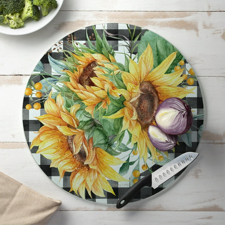 Sunflower with Bee: Personalized Glass Cutting Board - Available