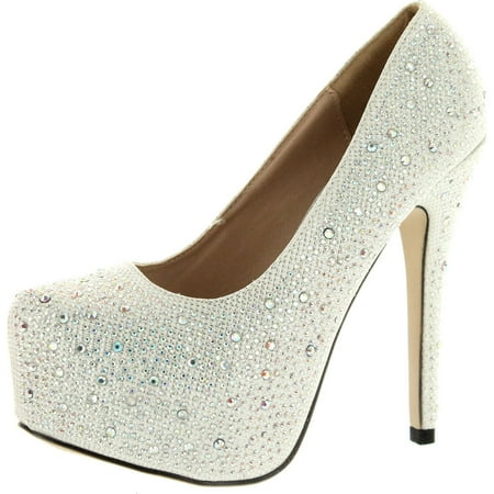 

Eye Candie Womens Celine-85W Shiny Platform Pumps White 8