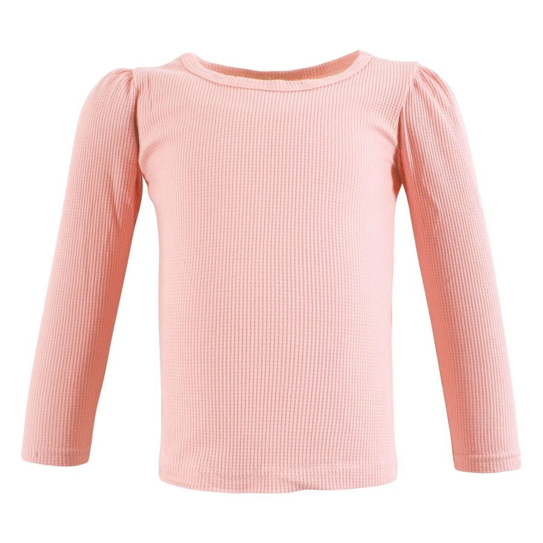 Hudson Baby Infant Girl Thermal Long Sleeve Tees 5pk, Soft Pink Sage Rose, 6-12 Months