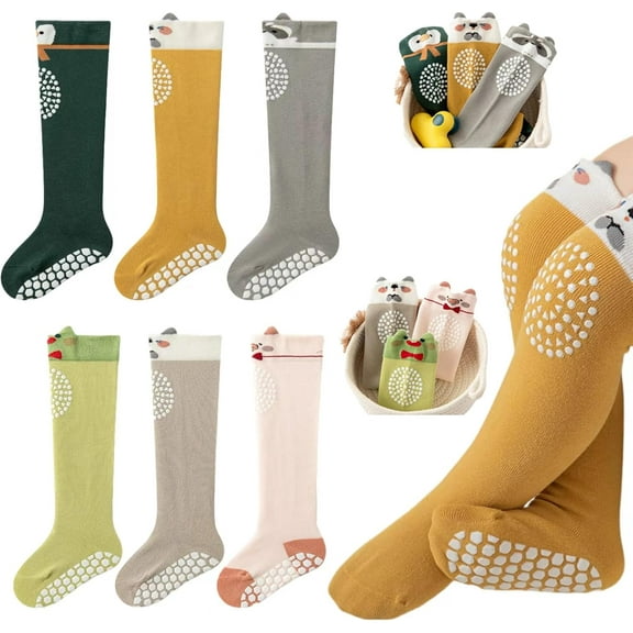 CAILDANL Baby Toddlers Knee High Non Slip Socks with Grips Girl Boy Non-Skid Socks Newborn Infant Floor Crawling Tube Stockings