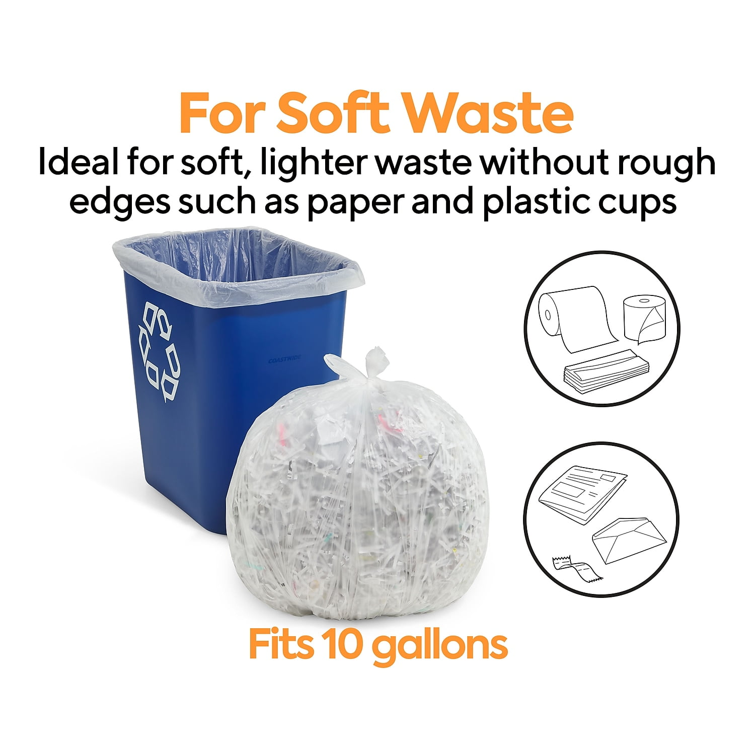 Staples Coastwide Professional 10 Gallon Trash Bag 24" x 24" High Density 6 mic Natural 1000