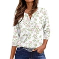 thumbnail image 5 of WTOBBY Ladies Casual Fashion V-Neck Top Featuring Floral Print, Loose Fit, and 3/4 Sleeve, Great for Spring Fall Transitions, Weekend Activities, and Daily Wear,White XL, 5 of 5