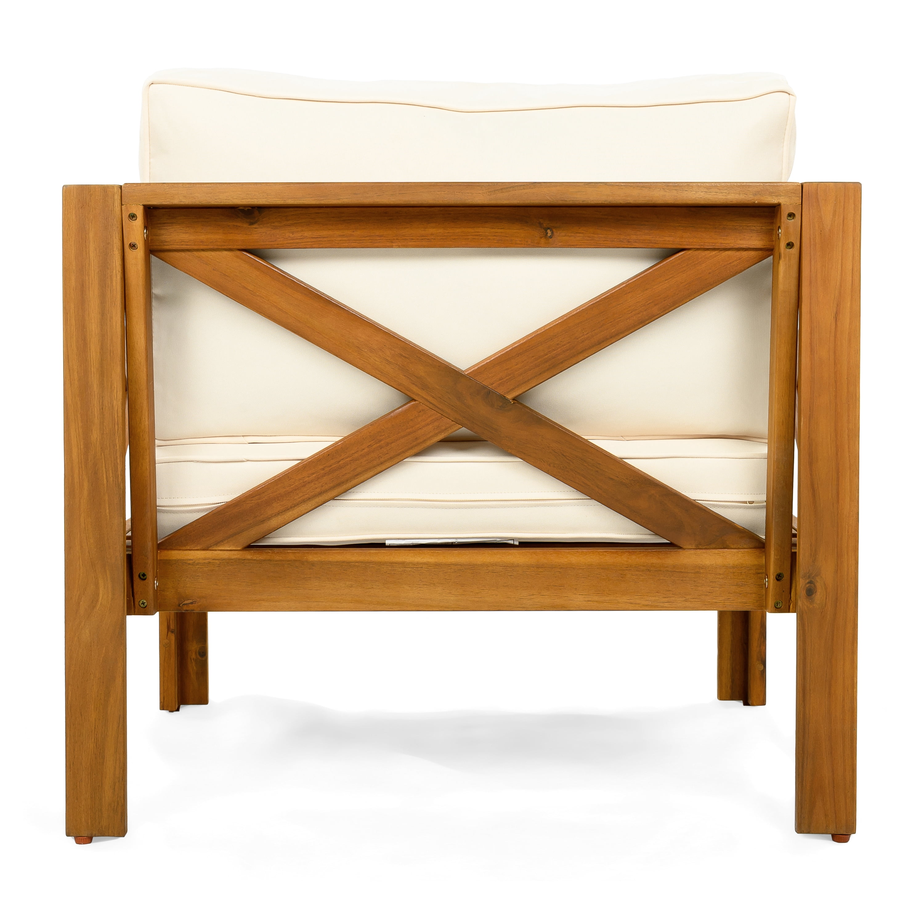 Wooden Armchair Set of 2, Outdoor Acacia Wood Club Chair with Cushions for Patio Garden, Teak and Beige
