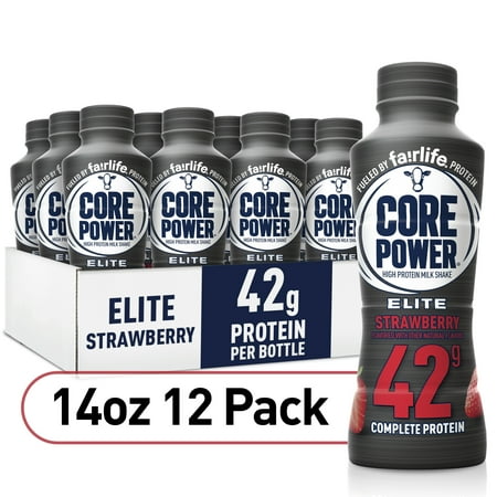 ((( best by 3/1/2025)) Core Power Elite High Protein Shake with 42g Protein by fairlife Milk  Strawberry  14 fl oz  12 Count