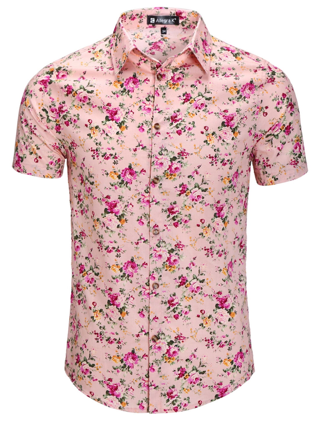 Men Short Sleeve Button Down Floral 