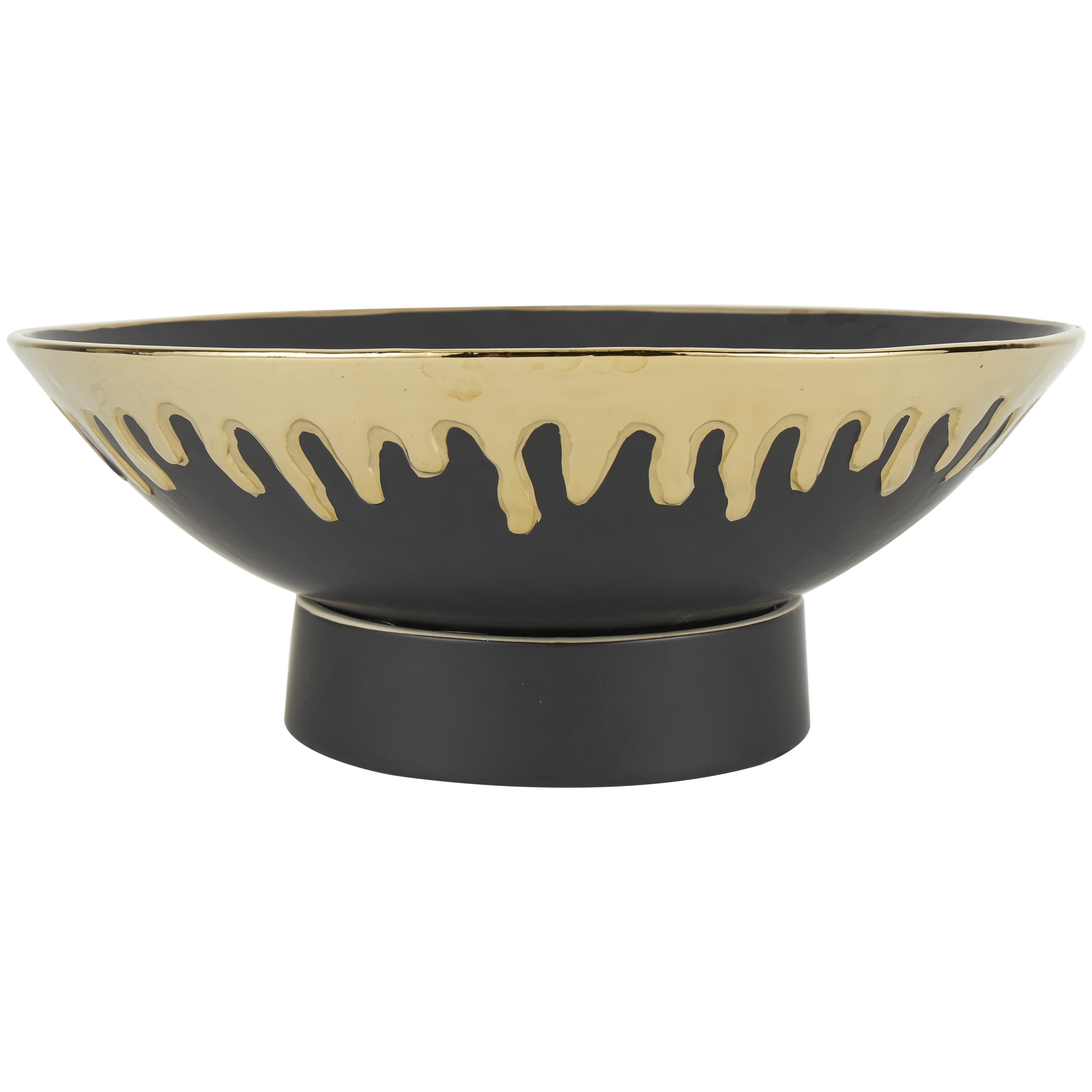 CosmoLiving by Cosmopolitan 15" Round Black Ceramic Decorative Bowl with Abstract Gold Melting Drips