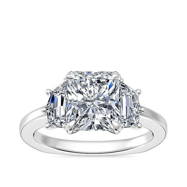0.80 T.C.W Radiant Shape Natural Diamond Latest Design Three Stone Wedding Ring for Ladies Solid 14K White Gold Size 8