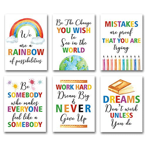 Hard Work Painting Be Strong Be Brave Wall Art for Classroom Kids Teens Bedroom Office Set of 4 8”X10” No Frame Chalkboard Motivational Canvas Poster HPNIUB Inspirational Quotes Art Prints