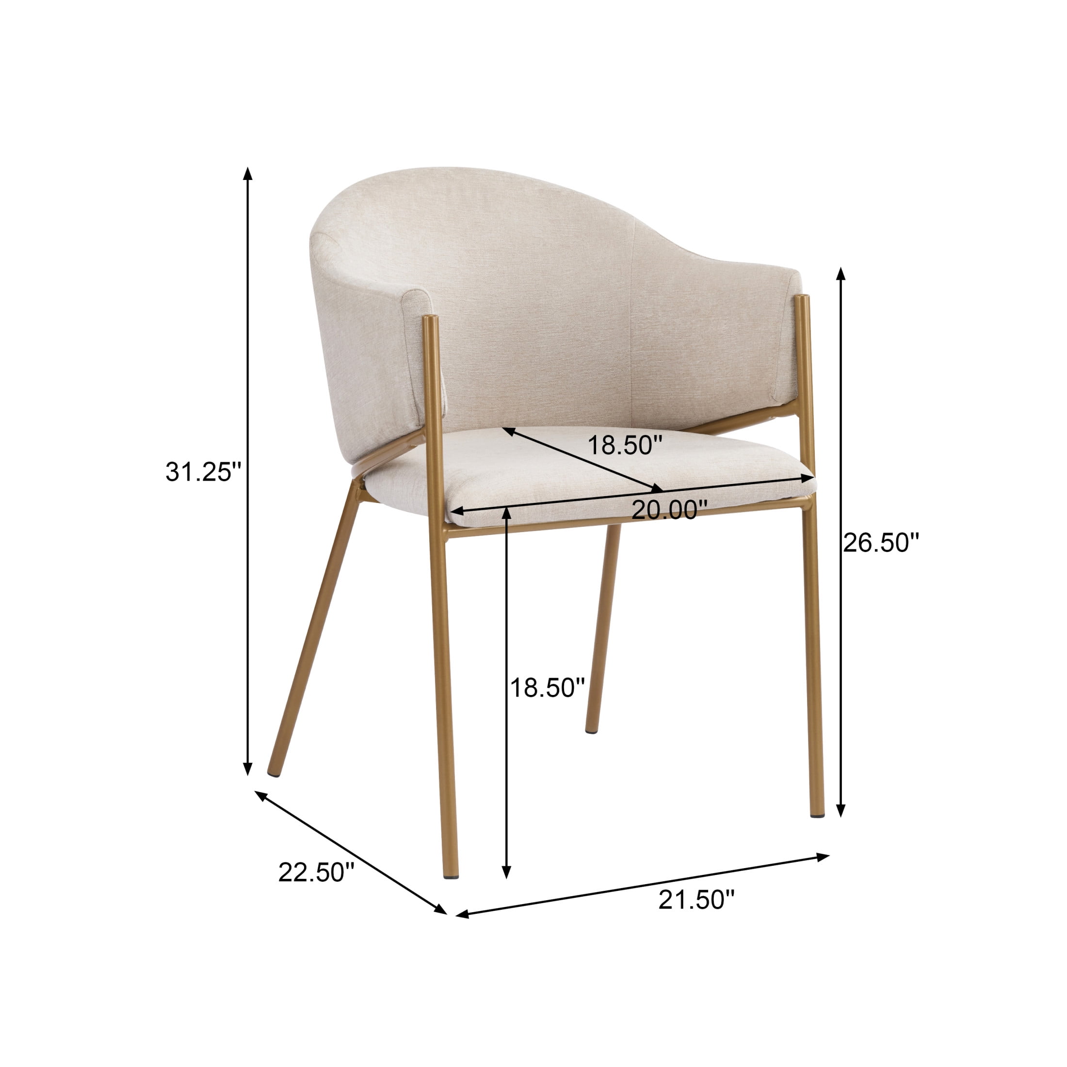 Aralyn Modern Upholstered Chenille Dining Chairs, Iron, Light Camel + Gold, Set of 2