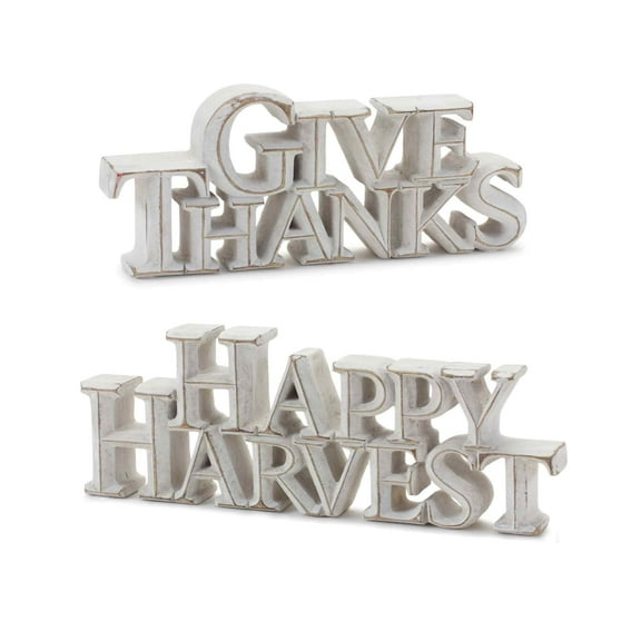 Melrose "Happy Harvest" and "Give Thanks" Tabletop Signs - 9.75" - White - Set of 2