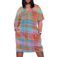 thumbnail image 1 of Vestido holgado a cuadros de Madras para mujer traje de verano con bolsillos rojo azul Rosa Verde ocre, 1 of 6