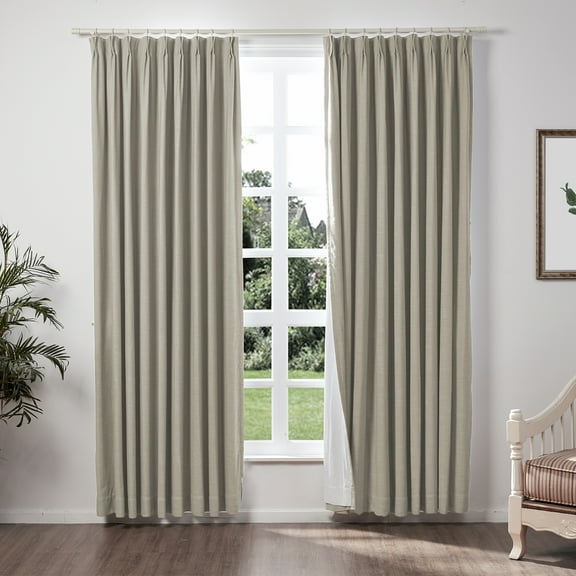 TWOPAGES Polyester Linen Curtain 42 W X 102 L Inch Pinch Pleat Header Blackout Privacy Protection Drape for Bedroom, 1 Panel, Birch
