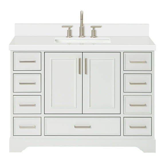 Ariel Stafford 49 Inch Single Rectangle Sink Vanity With White Quartz Countertop W/1.5" Edge In White