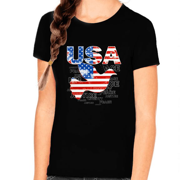 4th of July Shirts for Girls USA Shirt Patriotic Shirts for Girls Peace Dove US Flag American Flag Shirt