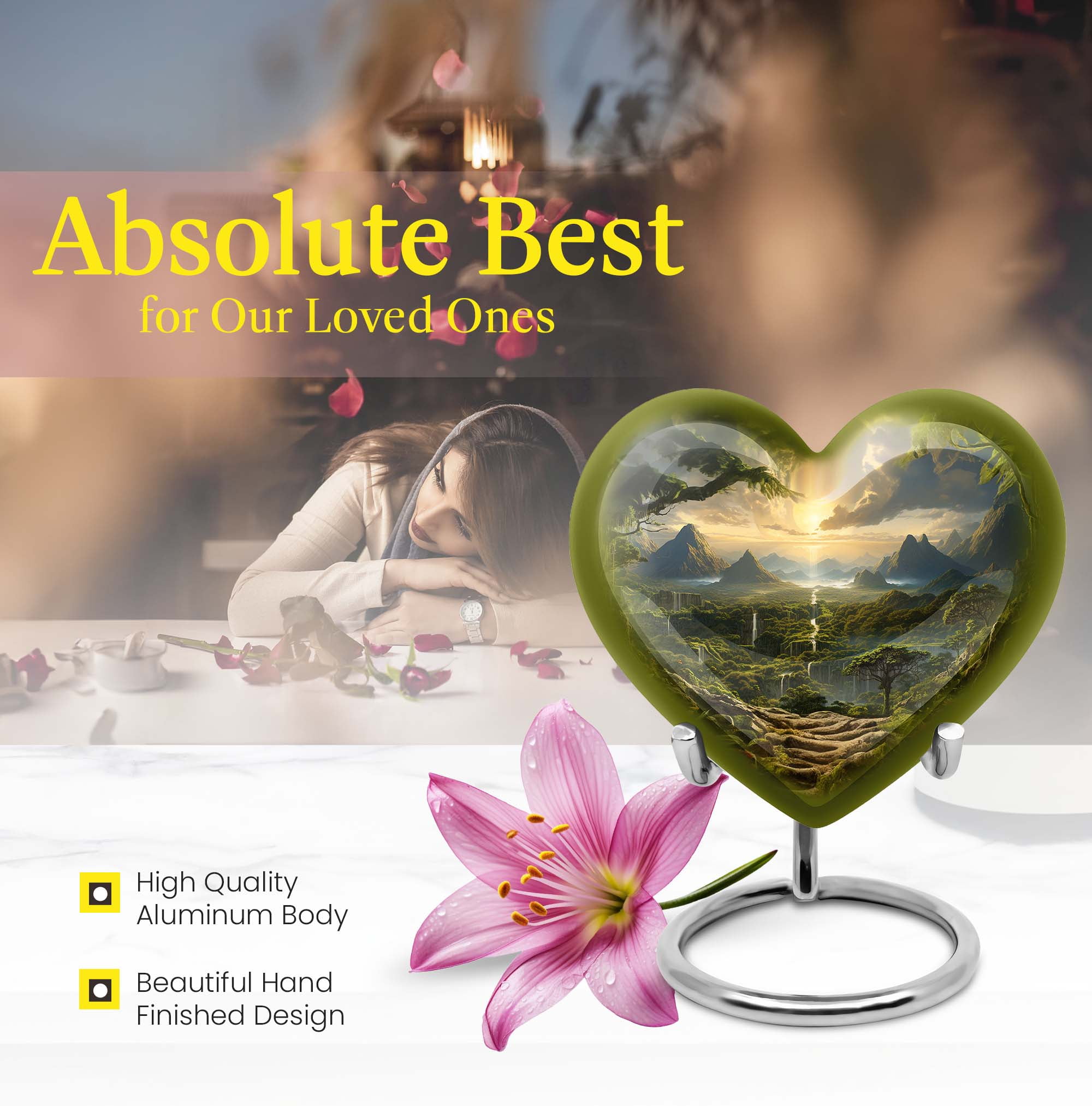 Cremation Cream Forest Urns For Human Ashes Adult Father - Funeral Handcrafted Urn For Human Ashes Adult Mother - Memorial Gift For Decorative - 10Inch And 200Lbs Include Velvet Bag
