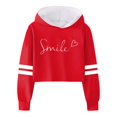 thumbnail image 4 of Girls Sweatshirt Top Print Cropped Hoodie Short Boxy Fit Pullover Teen Solid Color Letter Graphic Top For 3-14 Years(Red,10-12 Years), 4 of 4