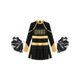 thumbnail image 3 of Doomiva Kids Girls Rhinestone Letter Print Long Sleeve Cheerleading Uniform Dance Dress with Pom Pom Carnival Dancewear Black&Gold 16, 3 of 5