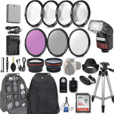 58mm 28 Pc Accessory Kit for Canon EOS Rebel T3i T5i 300D 700D DSLRs with 0.43x Wide Angle Lens 2.2X Telephoto Lens LED-Flash 32GB SD Filter & Macro Kits Backpack Case and More