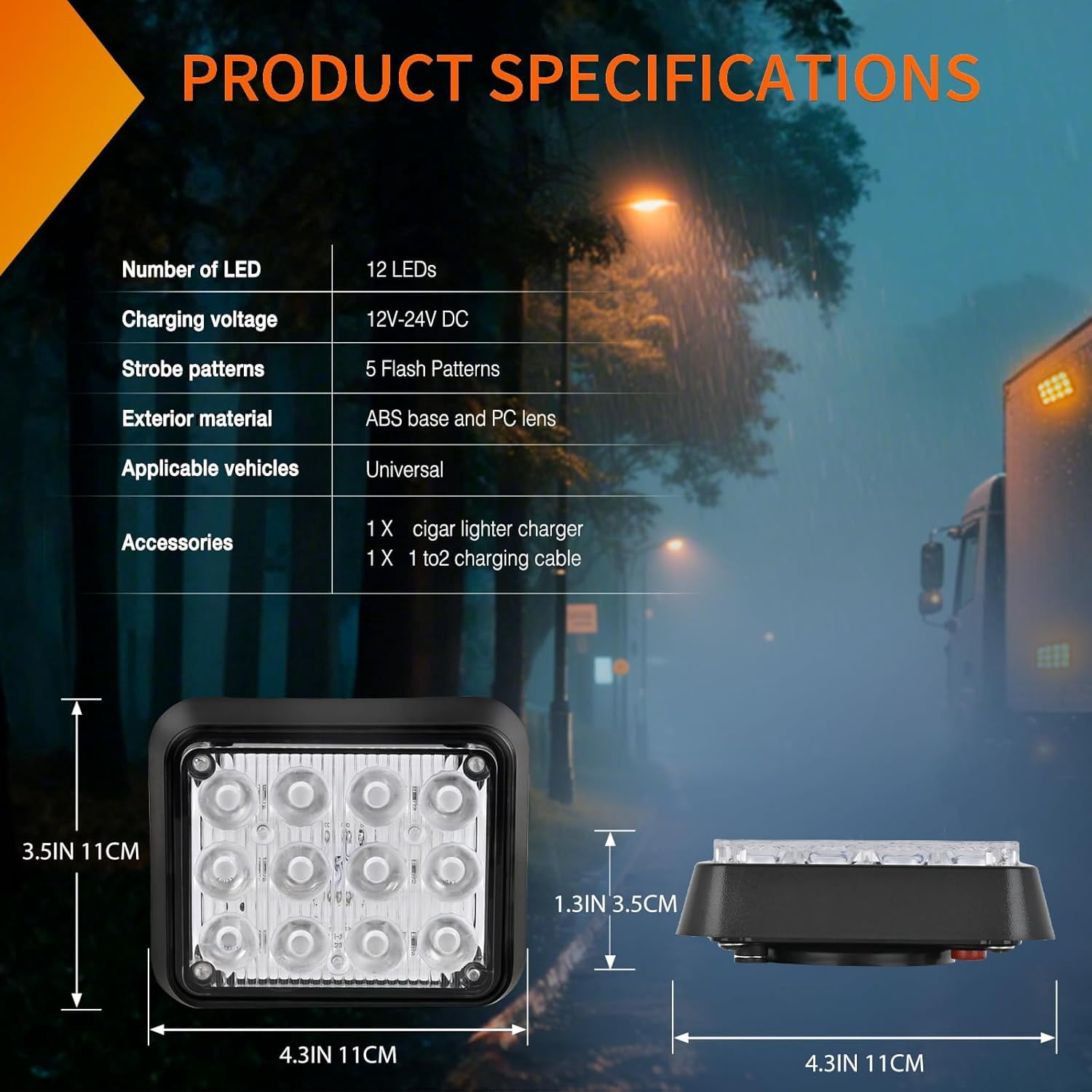 Nilight Magnetic Rechargeable 12LED Wireless Trailer Hazard Warning Light for Trucks, Trailers, Vehicles, Cars, Buses