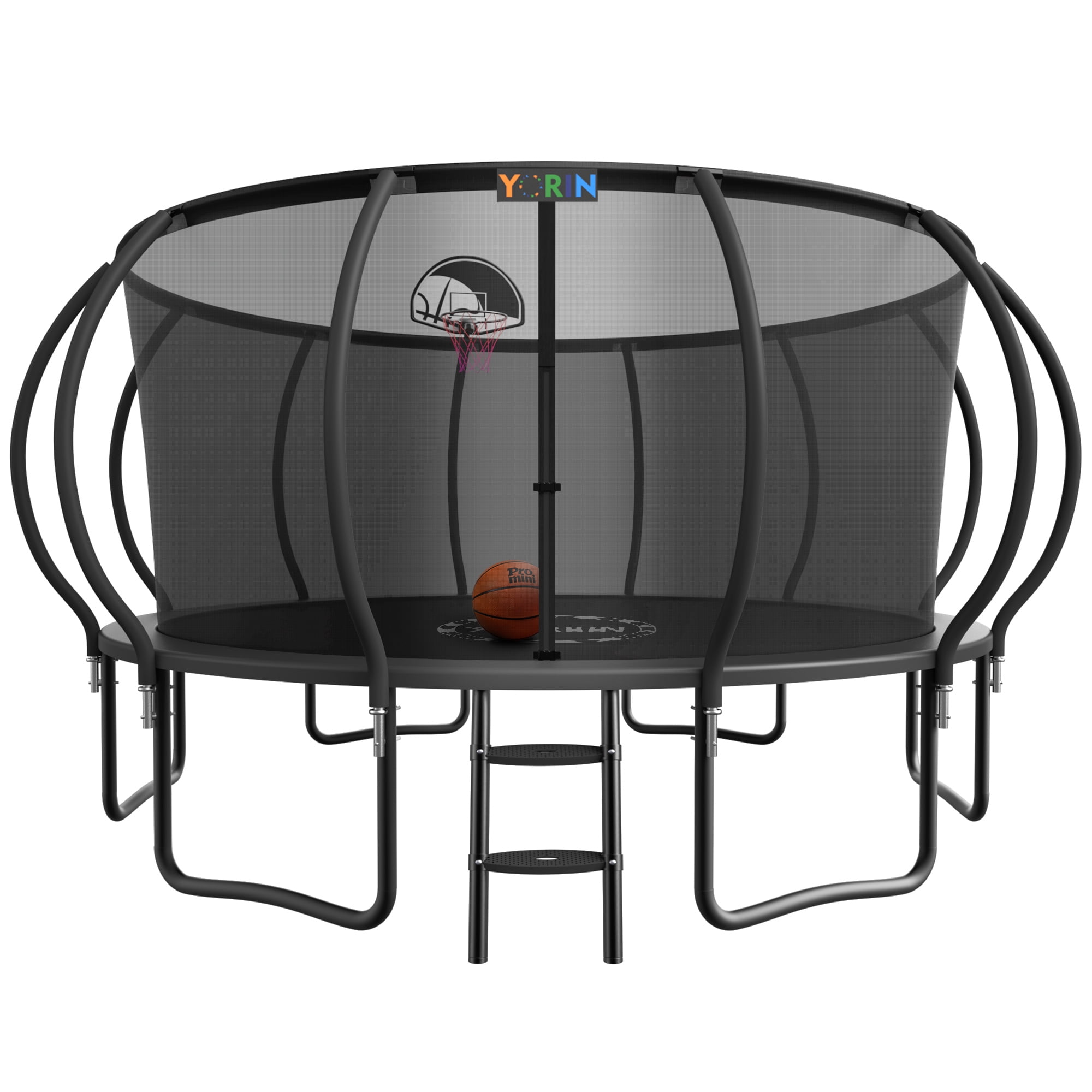 YORIN Trampolines Outdoor 2026 UPGRADED 1500LBS 15FT Trampoline for 8-9 Kids Adults with Enclosure Net Basketball Hoop Ladder Heavy Duty Trampoline for Adults and Kids Birthday Gift