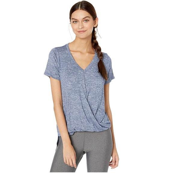 Calvin Klein Women's Short Sleeve V Neck Drape Front Top Blue Size Medium