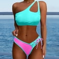 thumbnail image 2 of Afdoent Womens Bikini Sets Women's High Waist Bikini Two Piece Set Color Block One Shoulder Tie Bikini Push Up Swimsuit 2026 Retro Swimsuit, 2 of 5