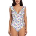 thumbnail image 2 of Goofa Butterflies on Polka Dots Print Women's Ruffled One Piece Swimsuit V Neck, 2 of 7
