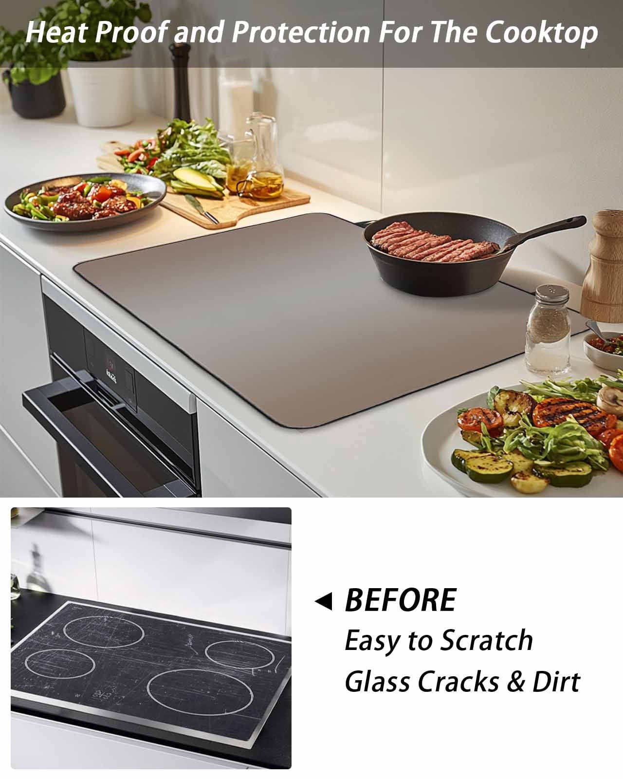 Stove Top Covers for Electric Stove, Brown Gray Ombre Glass Stovetop Cover Protector, Modern Gradient Abstract Art Induction Cooktop Protector Oven Mat for Kitchen Countertop 28.5"x20.5"