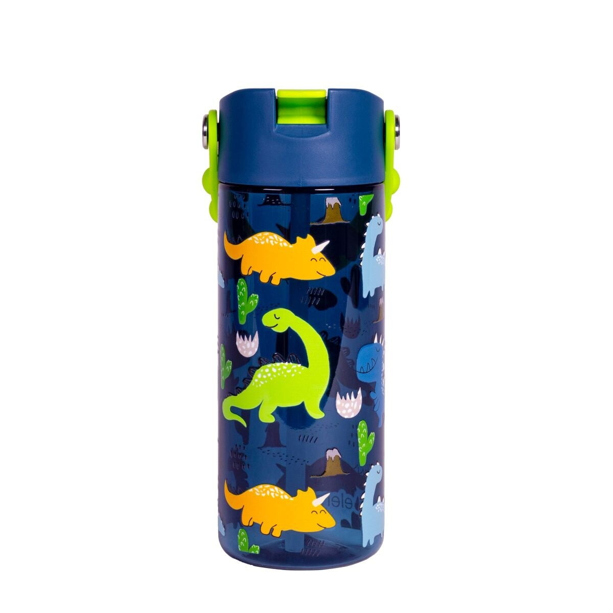 Elemental Splash Kids Water Bottle - Plastic Water Bottle - BPA Free - Leak Proof - Straw Lid - Pop-it Handle - Durable - For Girls, Boys & School Reusable Water Bottle - 18oz - Dinosaur Navy