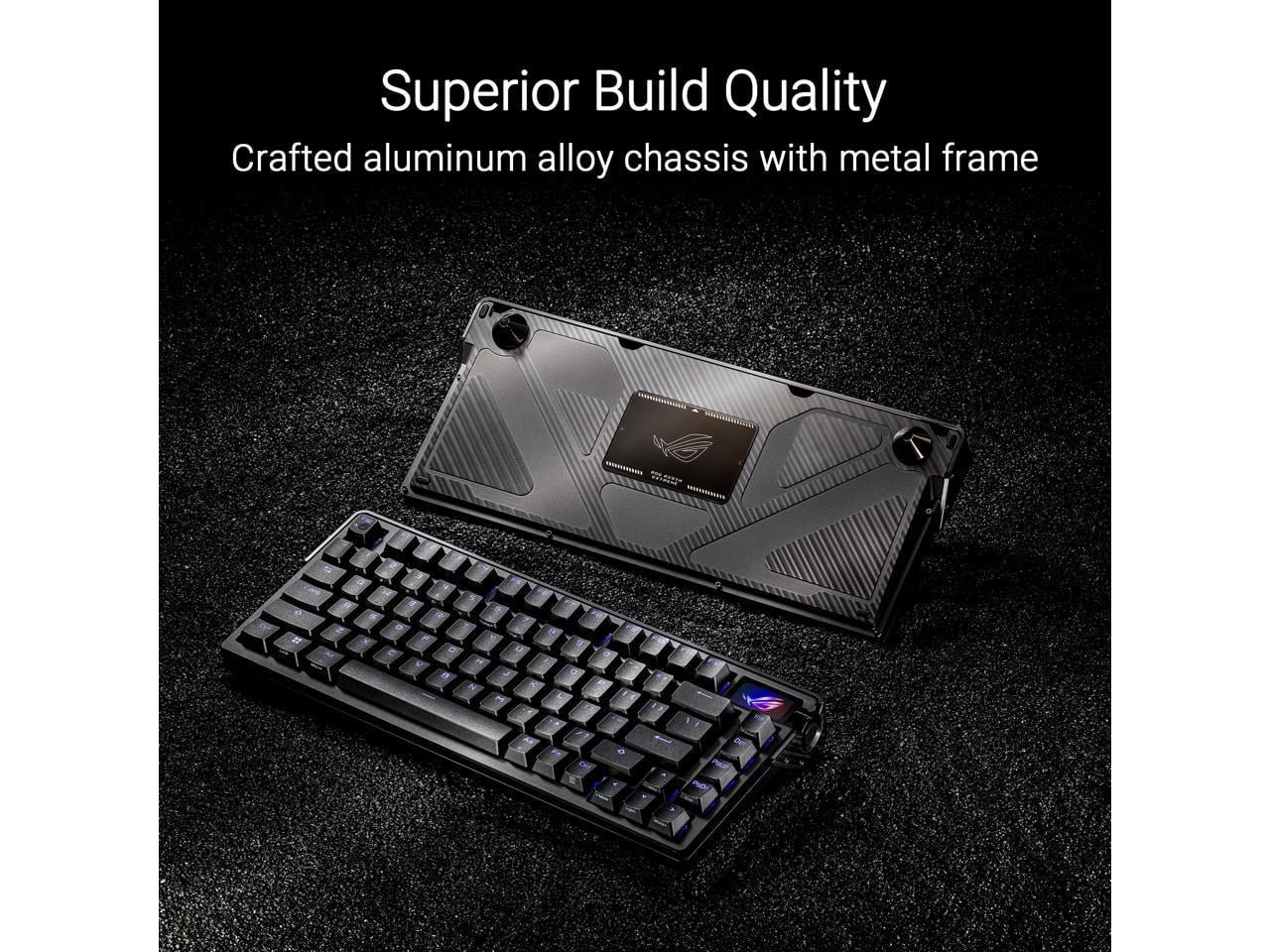 ASUS ROG Azoth Extreme 75 Custom Gaming Keyboard, Aluminum Chassis, Carbon Fiber Positioning Plate, Adjustable Gasket Mount, 3-Layer Dampening, Color OLED Touchscreen, ROG NX Snow Switches, PBT Keyca
