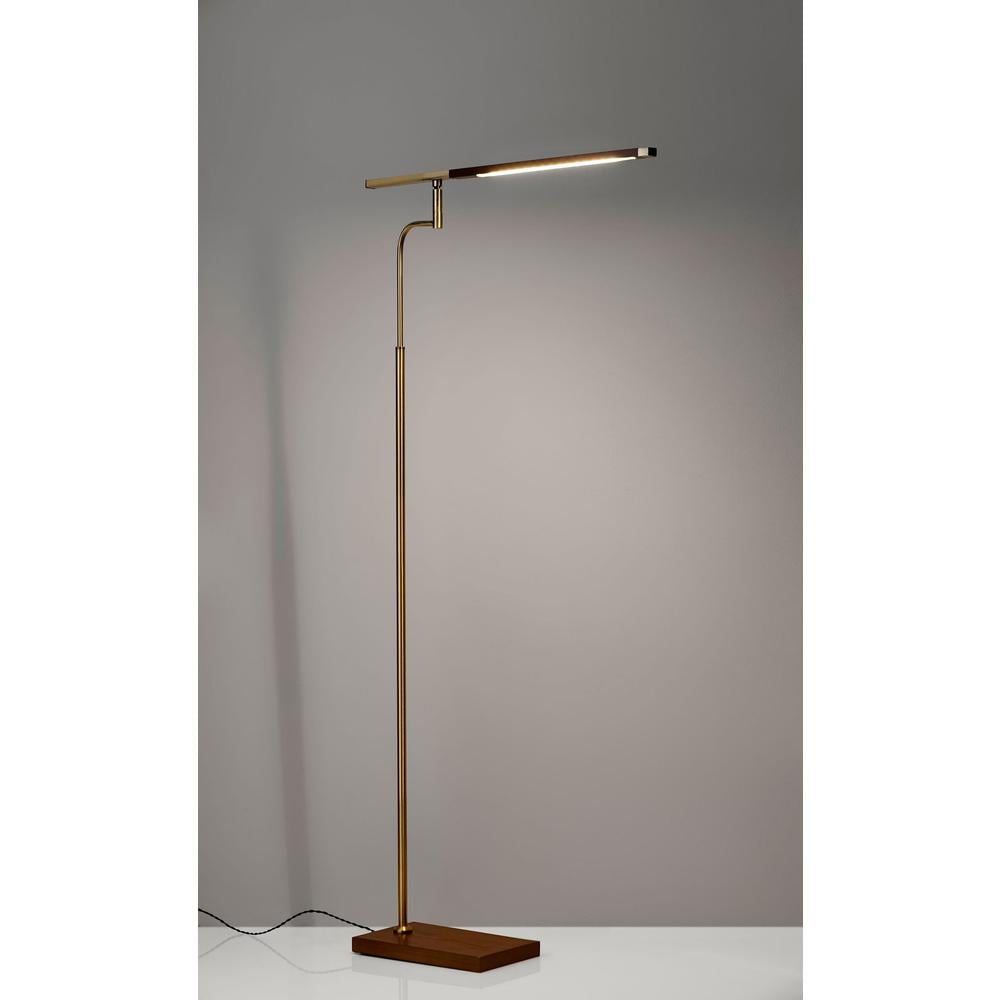 Adesso Barrett 50.5-62.5" Adjustable 3-WayTouch LED Walnut Wood & Brass Floor Lamp