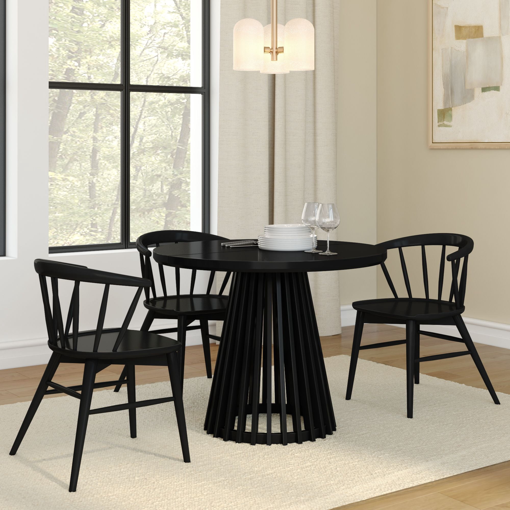 Plank+Beam 38" Lido Round Dining Table, Solid Wood Minimalist Kitchen Table for 4, Black