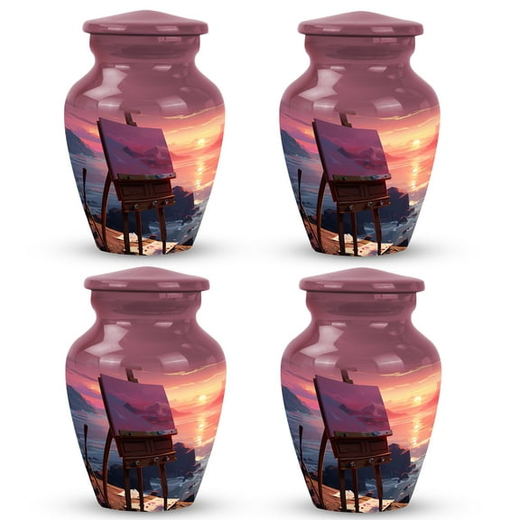 Memorial Urns For Human Ashes Keepsake - Keepsake Sunset With Theme Painting Urn - Urns For Human Ashes Adult Male Dad & Female Mom - Set Of 4 Urns For Human Ashes (Size - 3Inch, 4Pcs)