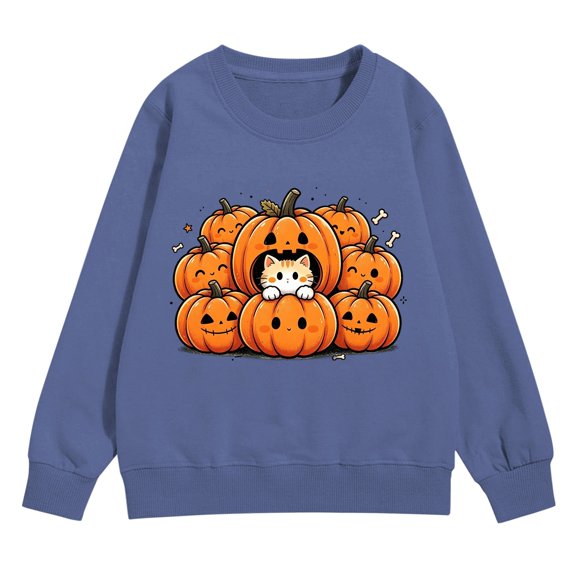 Kids Halloween Crewneck Sweatshirt Boys Pumpkin Graphic Oversized Sweaters