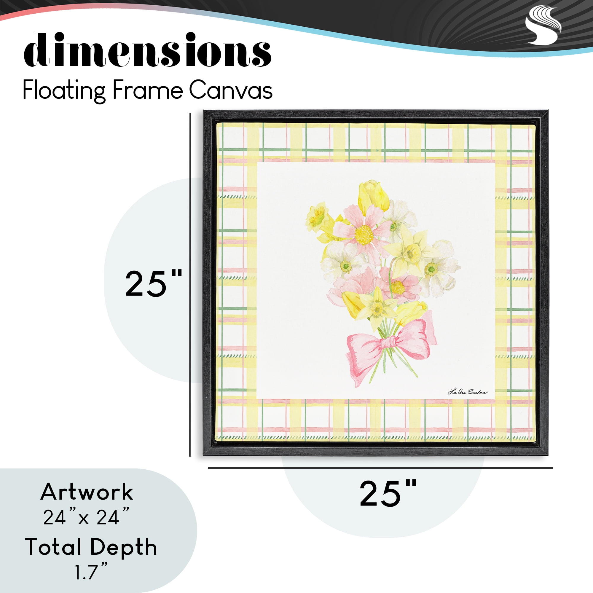Spring Daffodils on Plaid Black Framed Floater Canvas Wall Art, design by Lee Ann Sanders