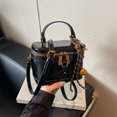 thumbnail image 4 of Retro PU Leather Bucket Bag for Women Zipper Closure Small Crossbody Handbags with Pendant Shoulder Tote Handbag Casual Shopper Handbag for Work & Daily Use (Black), 4 of 10