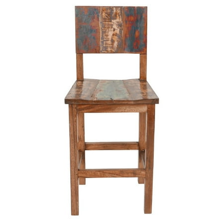 Vintage Reclaimed Fishing Boat Wood Counter Stool